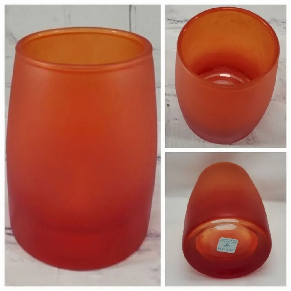 🩵PartyLite Vibrant Orange Candle Holder 3 Piece Set
